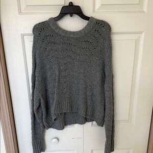 American Eagle Outfitters Gray Crew Neck Sweater with Intricate Knit